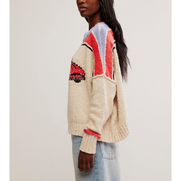 Free People Red and White Car Sweater - Picture 3 of 7